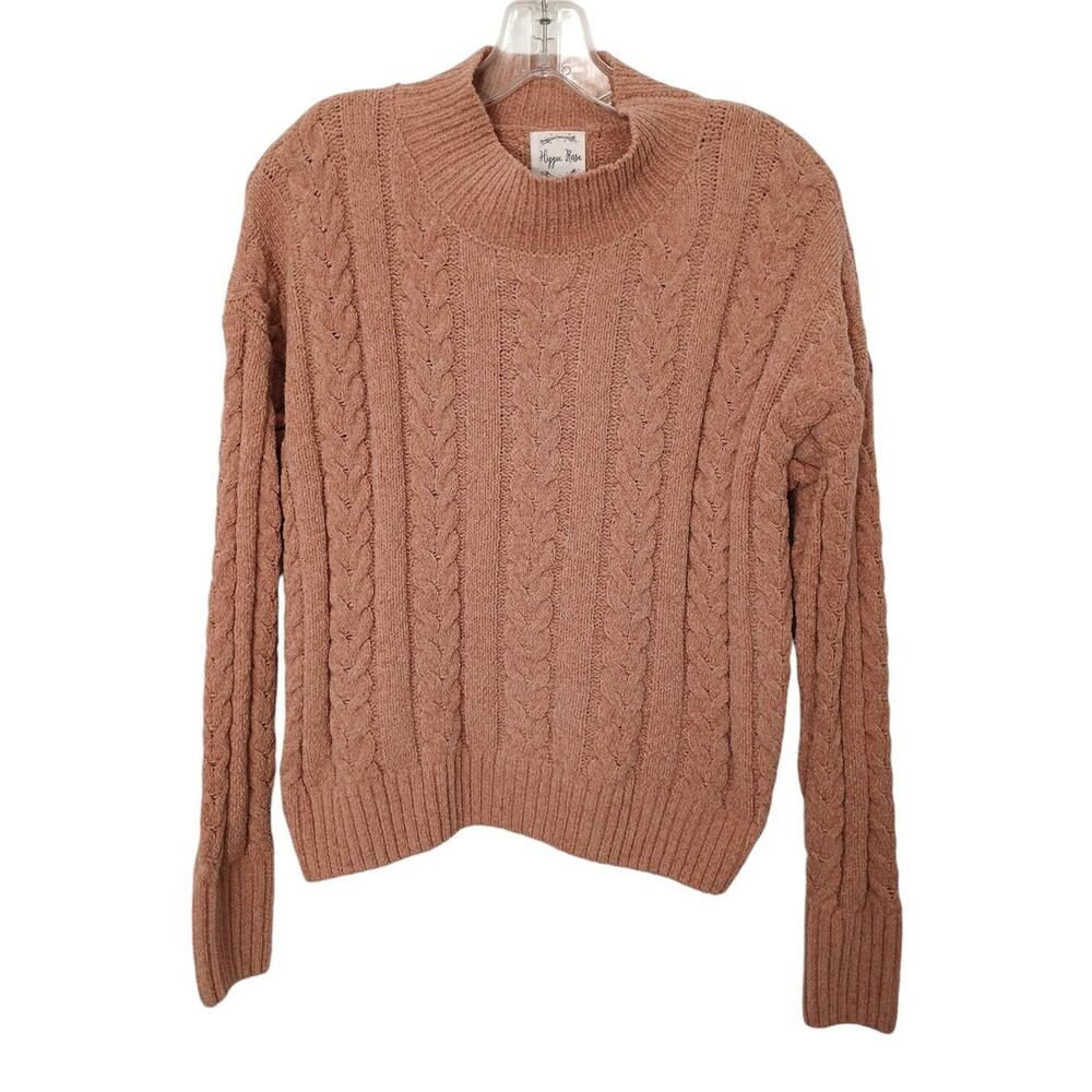 New w Tag Hippie Rose Chenile Sweater Sz M Neutral Cable Knit Cropped Preppy